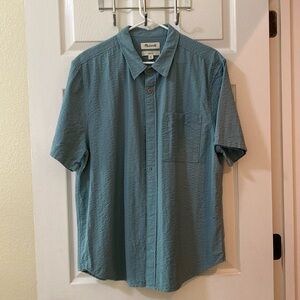 Madewell Mens Dusty Teal Seersucker Shirt